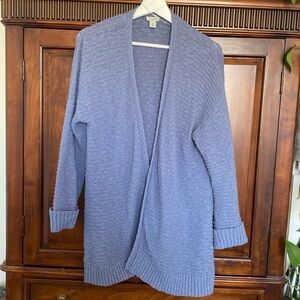 L. L. Bean 100% cotton slubby horizontal rib open front cardigan French blue M